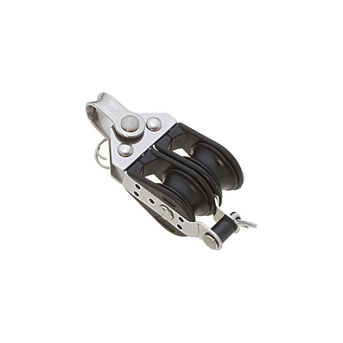 Gros plan sur la Poulie Double à billes ø22mm + Ringot de Viadana, idéale pour les réglages fins en voile légère.