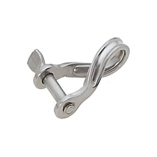 Manille Torse Emboutie en inox A4, outil nautique essentiel en métal argenté, idéal pour fixation perpendiculaire sur bateaux, disponible en ø4mm et ø5mm, supporte jusqu'à 1050kg.