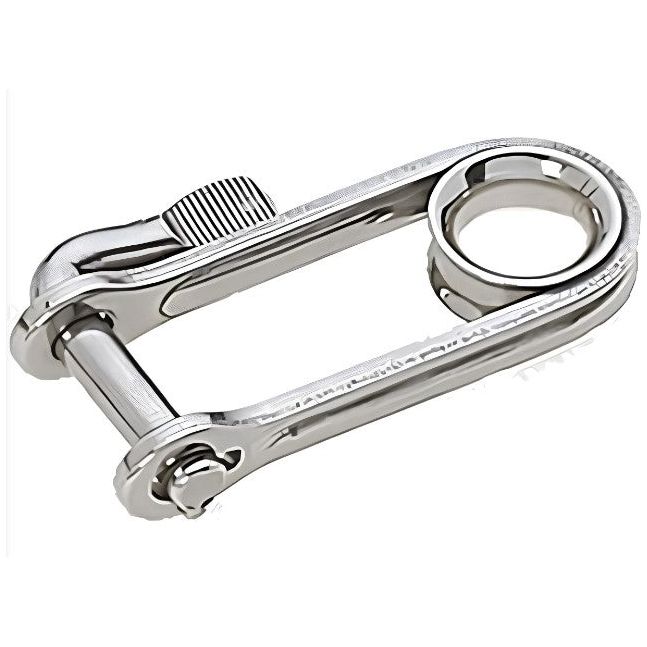 Manille droite emboutie imperdable ø5mm avec anneau ø12mm en inox A4, idéale pour voile légère, avec levier déblocage et axe de 1050kg.