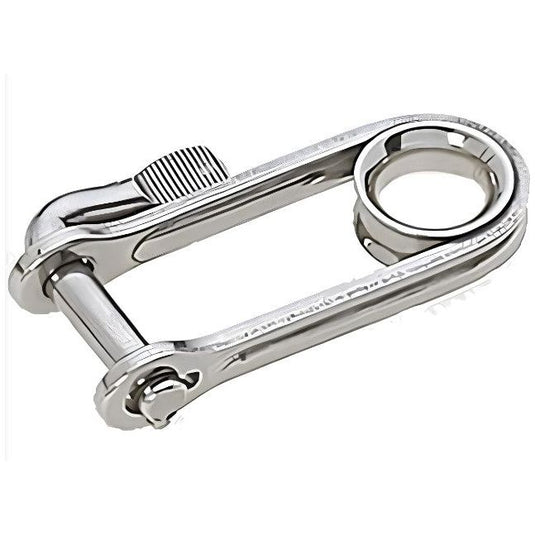 Manille droite emboutie imperdable ø5mm avec anneau ø12mm en inox A4, idéale pour voile légère, avec levier déblocage et axe de 1050kg.