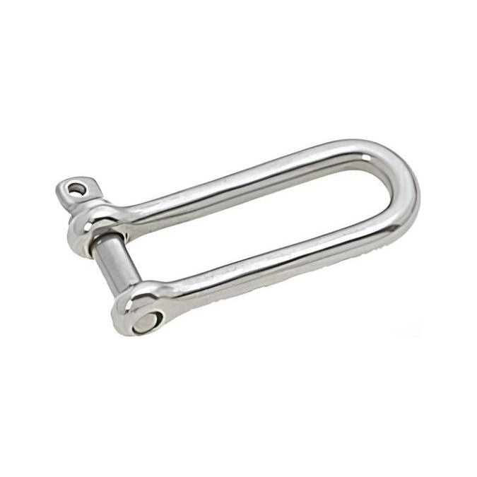 Manille Droite Longue en inox A4 AISI316, essentielle pour la voile légère, avec boulon, idéale pour sécuriser les équipements nautiques, disponible en plusieurs tailles et capacités de charge.