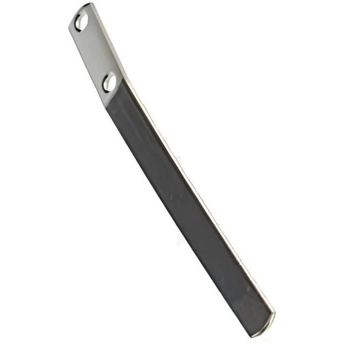 Clip de Retenue Safran Inox, modèle légèrement plié, 110mm de long, 10mm de large, avec deux trous de fixation de 3.5mm.