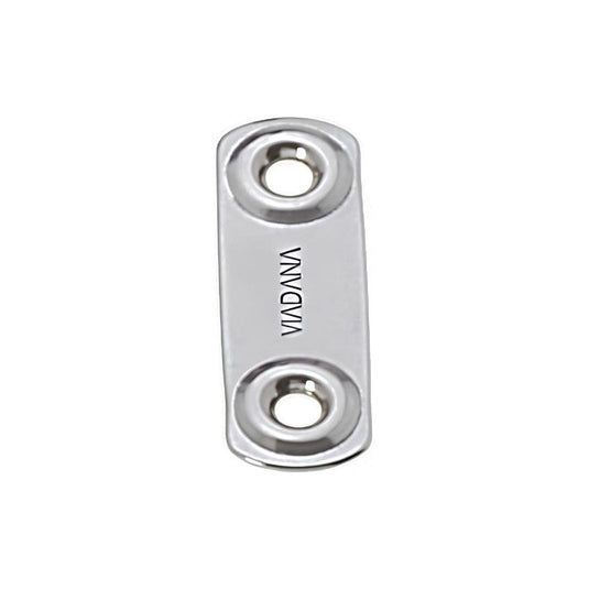 Plaquette de Sangle inox 16 x 50mm avec trous de fixation de 4.5mm, idéale pour accastillage nautique léger.