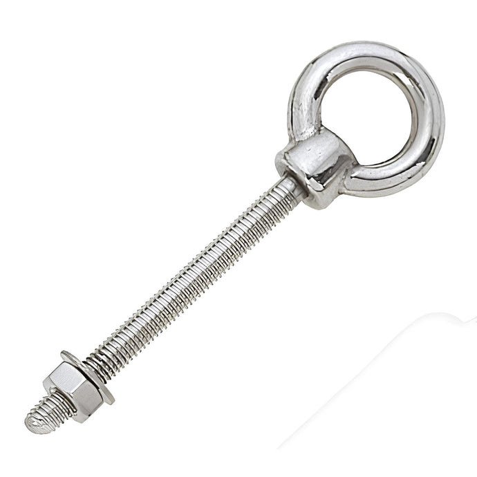Boulon à œil à tige filetée avec écrou inox, idéal pour accastillage voile légère, inclus deux rondelles.