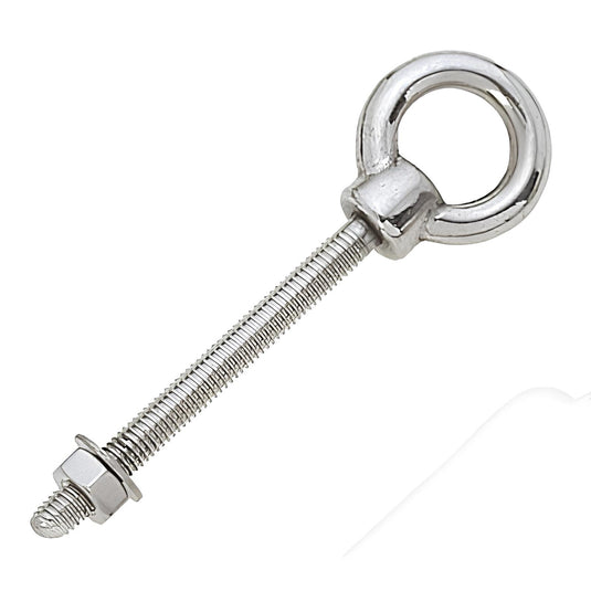 Boulon à œil à tige filetée avec écrou inox, idéal pour accastillage voile légère, inclus deux rondelles.