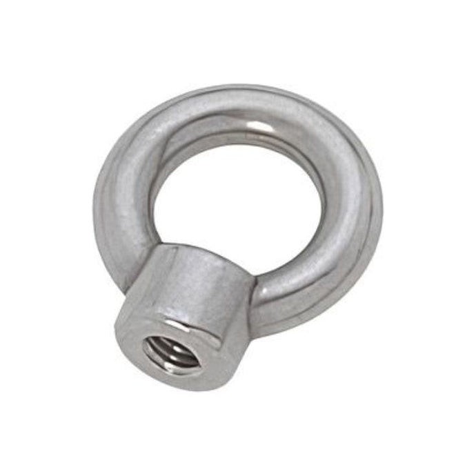Écrou à Œil inox AISI 316 pour ancrage robuste sur tige filetée, idéal pour applications nautiques sur dériveurs et catamarans. Diamètre disponible: 6 ou 8mm.