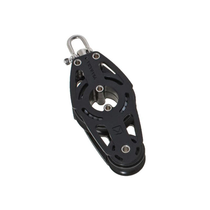 Poulie Violon à billes ø38mm avec émerillon, idéale pour régates, supporte jusqu'à 260kg en travail, conçue pour les applications nautiques exigeantes.
