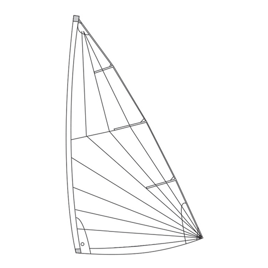 Voile Dériveur Laser® Standard Mk2 Club, coupe radiale, montrant la disposition des panneaux, renforts et lattes, idéale pour loisirs et régates.