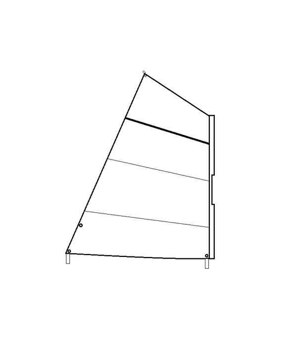 Voile Optimist à fourreau 170gr en Dacron, coupe croisée, avec renforts et ris, idéale pour la voile légère sportive. Modèle adaptable et personnalisable.