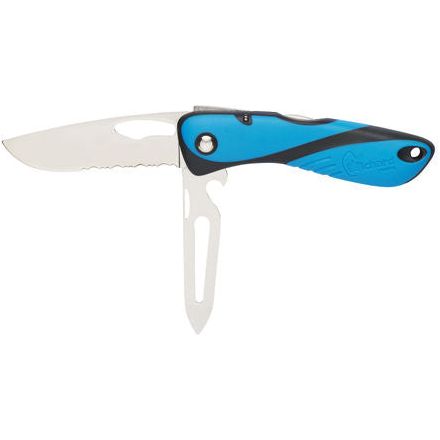 Couteau Offshore - Lame crantée avec démanilleur et épissoir, conçu pour marins, offre ouverture à une main, blocage sécurisé, résistant, léger, compact.