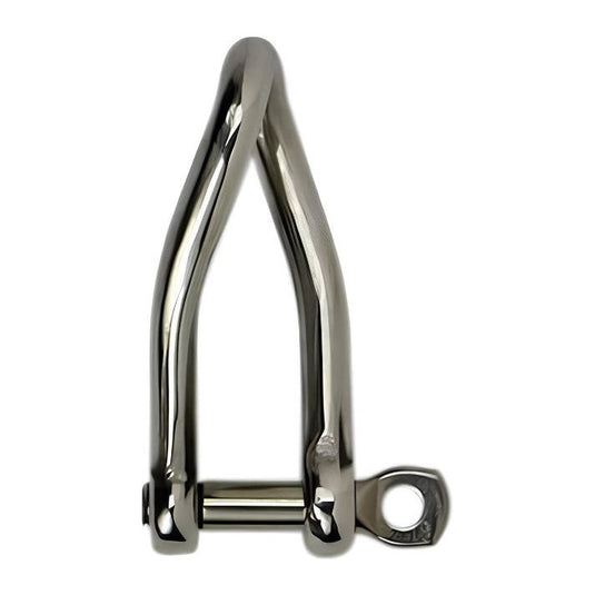 Manille Torse Forgée en métal argenté, haute résistance, idéale pour applications nautiques, fabriquée en Europe, disponible en plusieurs tailles pour charges de 400kg à 1800kg.