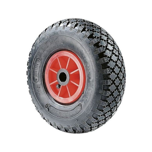 Roue Increvable PU ø260mm pour chariots, en polypropylène rouge, idéale pour remorques légères, avec alésage lisse de 20mm ou 25mm, charge jusqu'à 120kg.