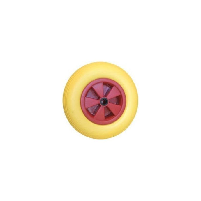 Roue Increvable PU ø400mm pour chariots nautiques, diamètre 400mm, bande de roulement 110mm, moyeu 75mm, charge 150kg, idéale pour dériveurs et catamarans.