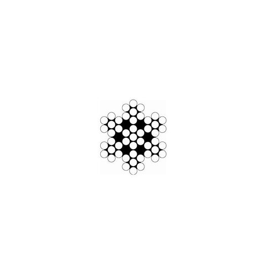 Motif géométrique de cercles entourant un câble inox souple 7x7, idéal pour voiliers, montrant différentes résistances de rupture selon le diamètre.