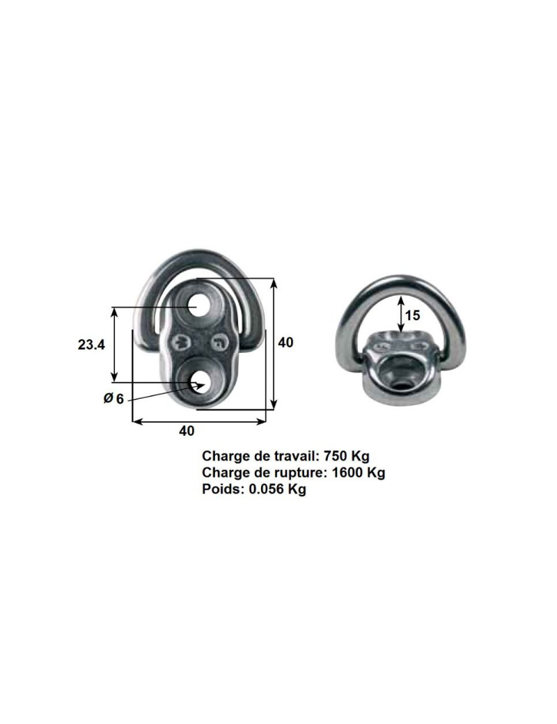 Chargez l&#39;image dans la visionneuse de la galerie, Cadène Articulée inox 2 points de fixation ø6mm, idéal pour dériveurs et catamarans, offrant robustesse et fiabilité pour équipements nautiques légers.
