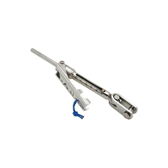 Ridoir Gradué avec Poignée, outil en métal argenté avec corde bleue, conçu pour un réglage précis et rapide des tensions, idéal pour la voile légère.