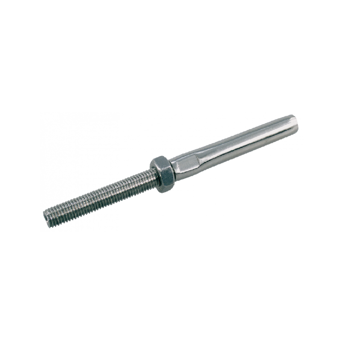 Terminaison à Filetage Métrique gauche en inox AISI316, pour câble 3 ou 4mm, avec corps fileté métrique pas à gauche, sans écrou.
