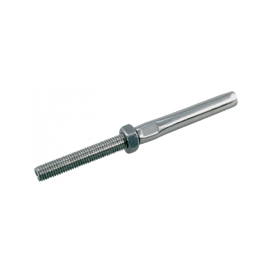 Terminaison à Filetage Métrique gauche en inox AISI316, pour câble 3 ou 4mm, avec corps fileté métrique pas à gauche, sans écrou.