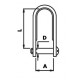 Manille Emboutie Droite avec vis, U-bolt dessiné avec espace intérieur D et espacement extérieur A. Robuste, pour usage permanent, charges: 500kg à 1400kg.