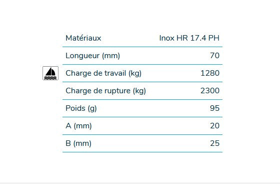 Load image into Gallery viewer, Mousqueton de Point d&#39;amure 70 mm en inox HR 17.4 Ph, conçu pour optimiser les performances des voiles d&#39;avant sur dériveurs et catamarans.

