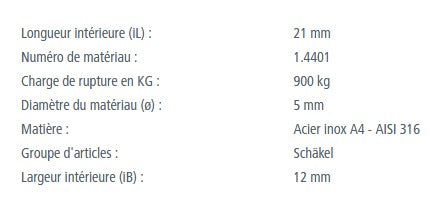 Manille Droite Emboutie Longue Standard en inox A4 - AISI 316, offrant durabilité et résistance marine, idéale pour dériveurs et catamarans, fabrication européenne.