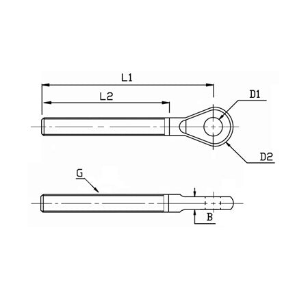 Oeil Fileté inox métrique, dessin technique d'un outil en acier inoxydable pour assemblage nautique, diamètre 6mm, longueur totale 64.5mm, utilisé pour ridoir.