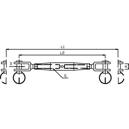 Dessin du Ridoir Corps fermé Chape fixe métrique, montrant un objet métallique à roues, utilisé pour accastillage nautique léger.