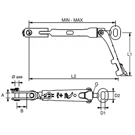 Ridoir Gradué avec Poignée à oeil, en inox 316, insert bronze, idéal pour Dyneema 3-4mm, ajustement précis et verrouillage rapide, adapté au gréement léger.