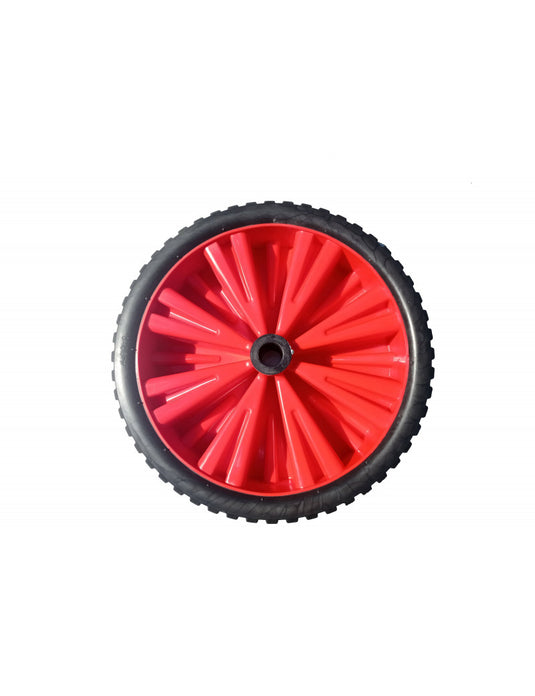 Roue increvable ø370mm, idéale pour dériveurs et catamarans, avec corps en polypropylène rouge et alésage lisse, supportant jusqu'à 150kg.