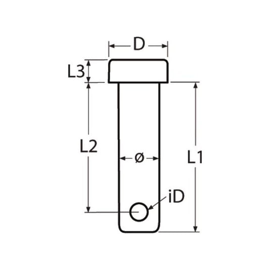 Dessin technique de l'axe épaulé inox A4, essentiel pour accastillage nautique, montrant dimensions et spécifications pour applications marines.