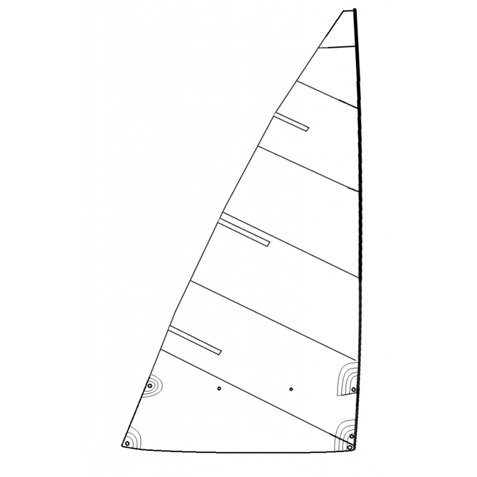 Grand Voile Dériveur 420, dessin noir et blanc de voile légère en Dacron 210gr, coupe croisée, avec bande de ris, pour équipements de voile légère.